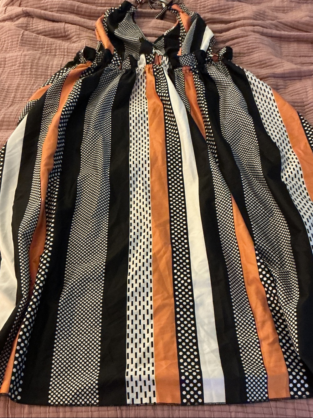 SHEIN Black, White & Orange Striped Halter dress
